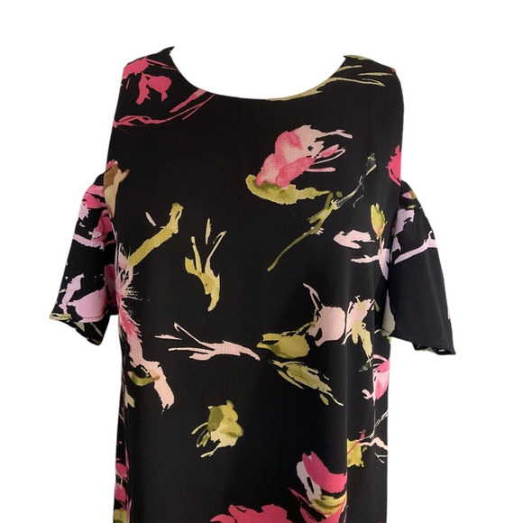 Tahari-Levine Studio Floral Cold Shoulder Sheath Dress 8 Black Pink Green - Picture 7 of 11